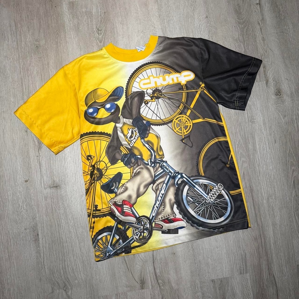 Y2K Chump Skateboards BMX Graphic T-Shirt with cartoon character on a bicycle